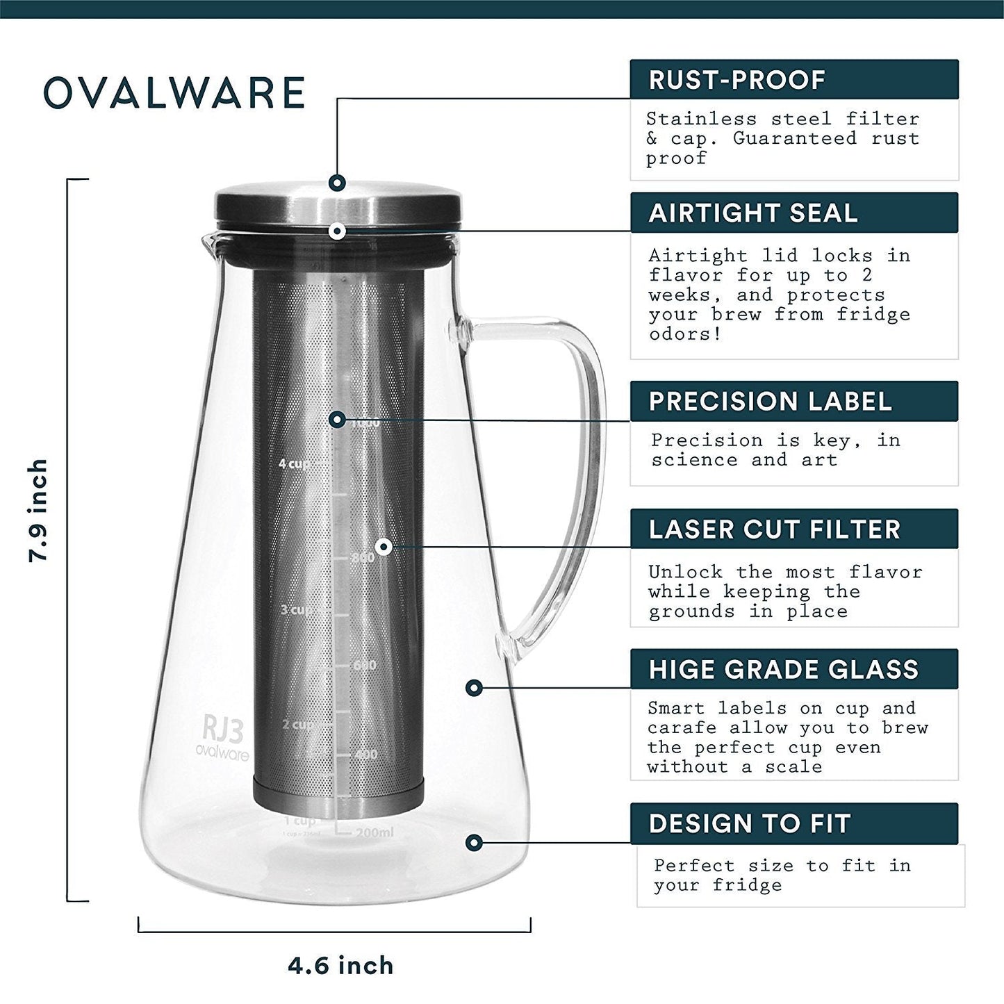 Brew In Tea Maker-Ovalware RJ3 Iced Tea Brewing Glass Carafe